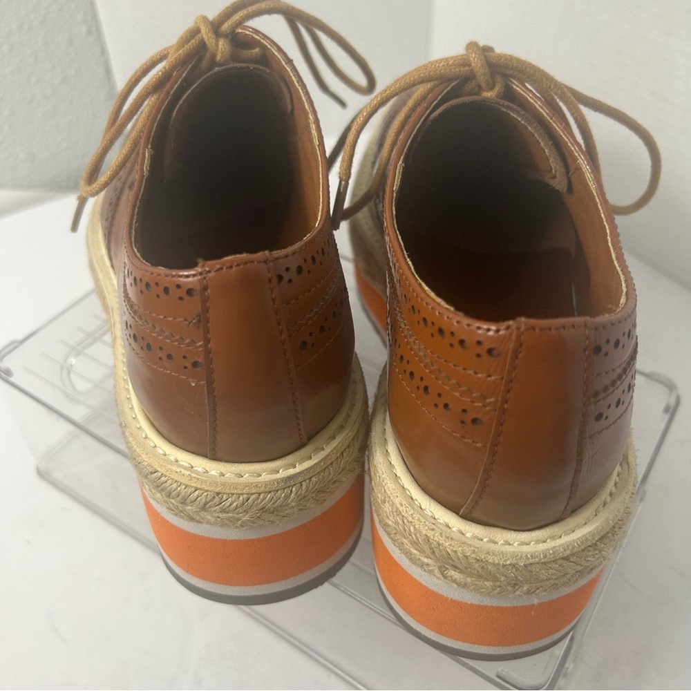 NEW PRADA Brogue Leather Creeper Espadrille Derby Oxford Platform Shoes 6.5 US - Picture 4 of 9